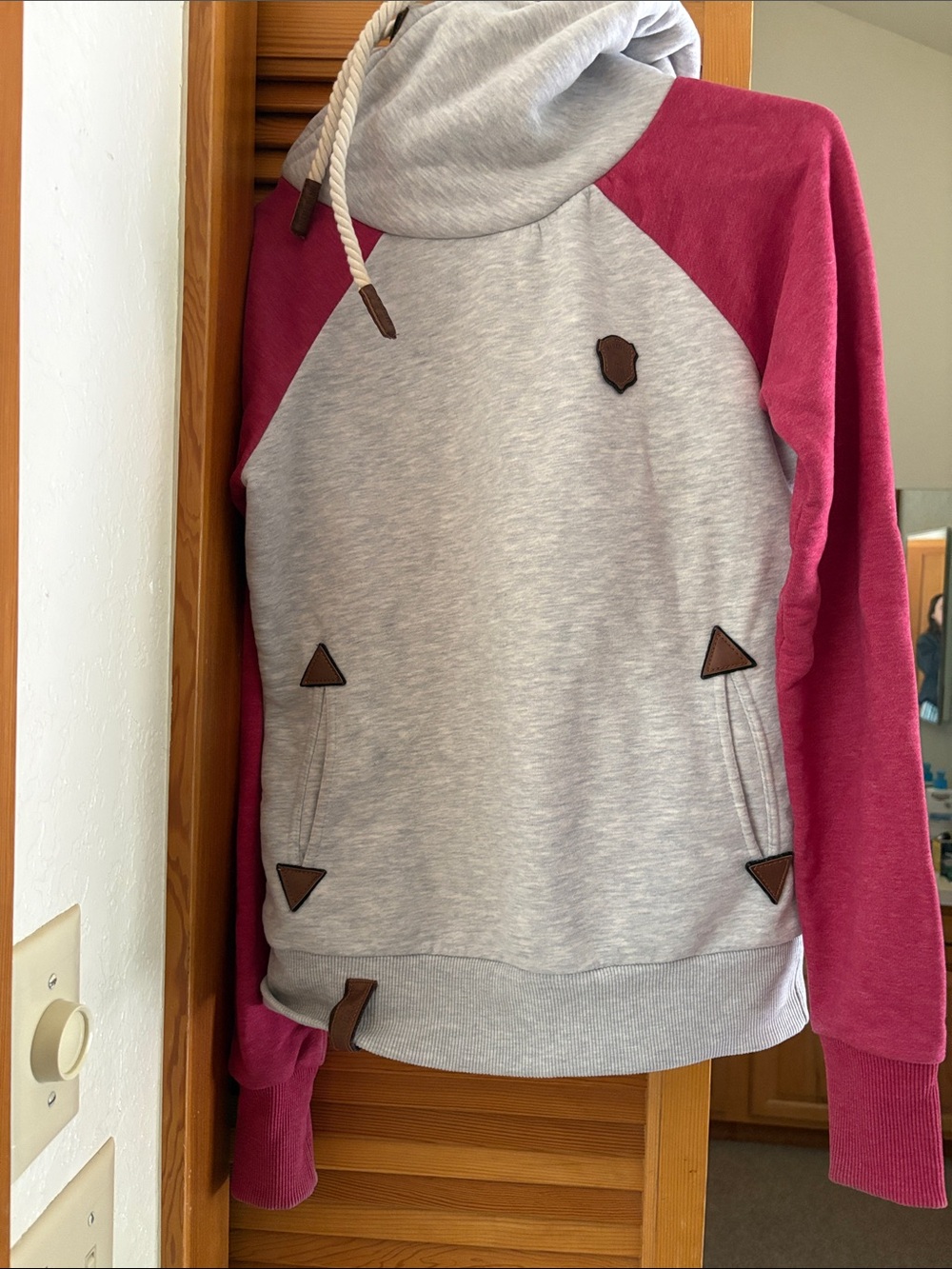 Naketano Two-Tone Gray and Berry Raglan Hoodie